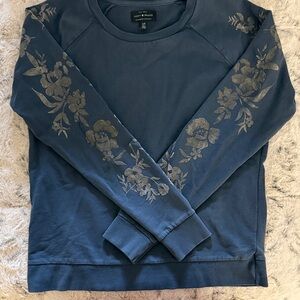 Lucky Brand Navy Floral Crew Neck Sweater